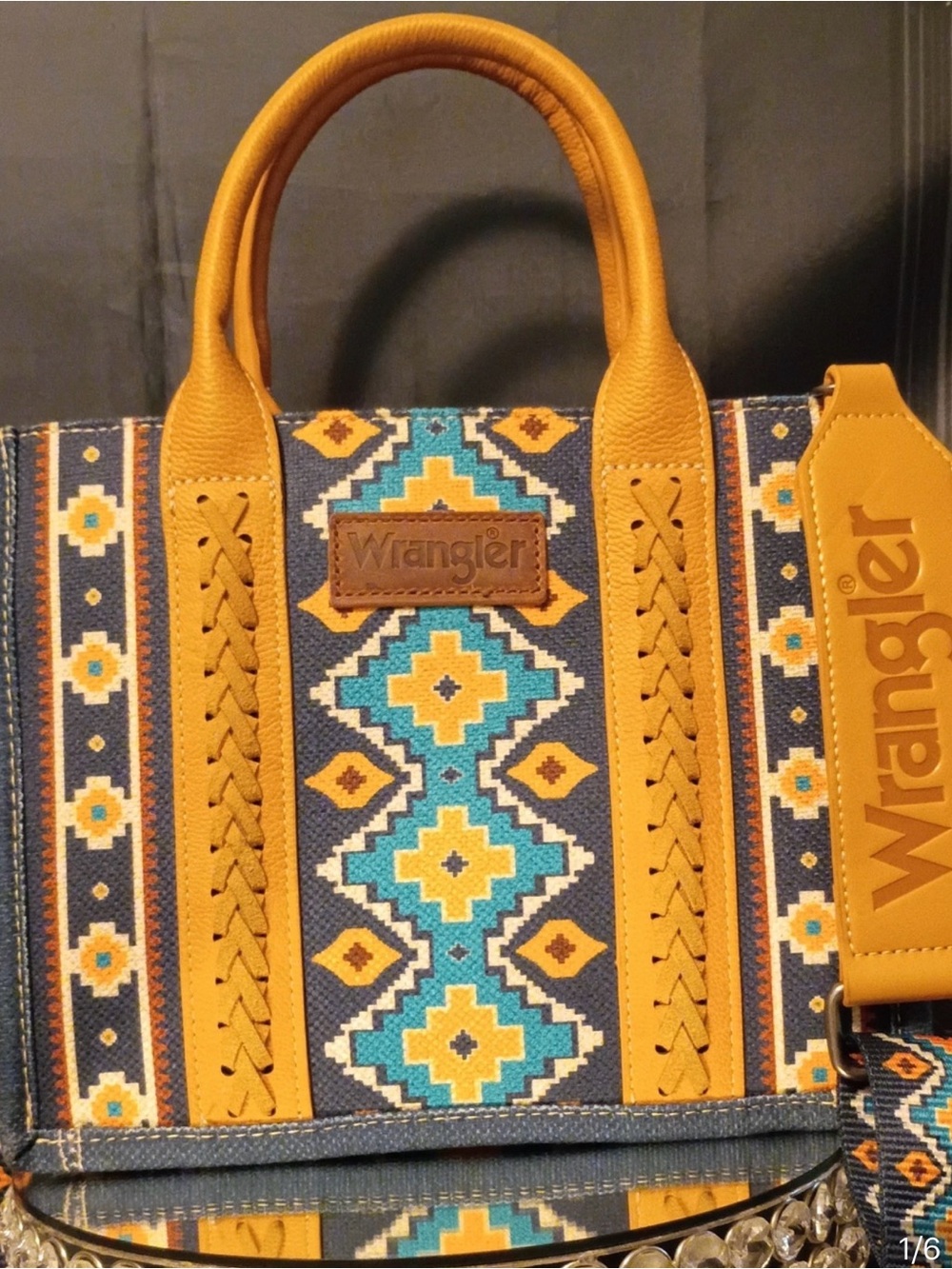Wrangler Yellow & Blue Geometric Tote Bag
